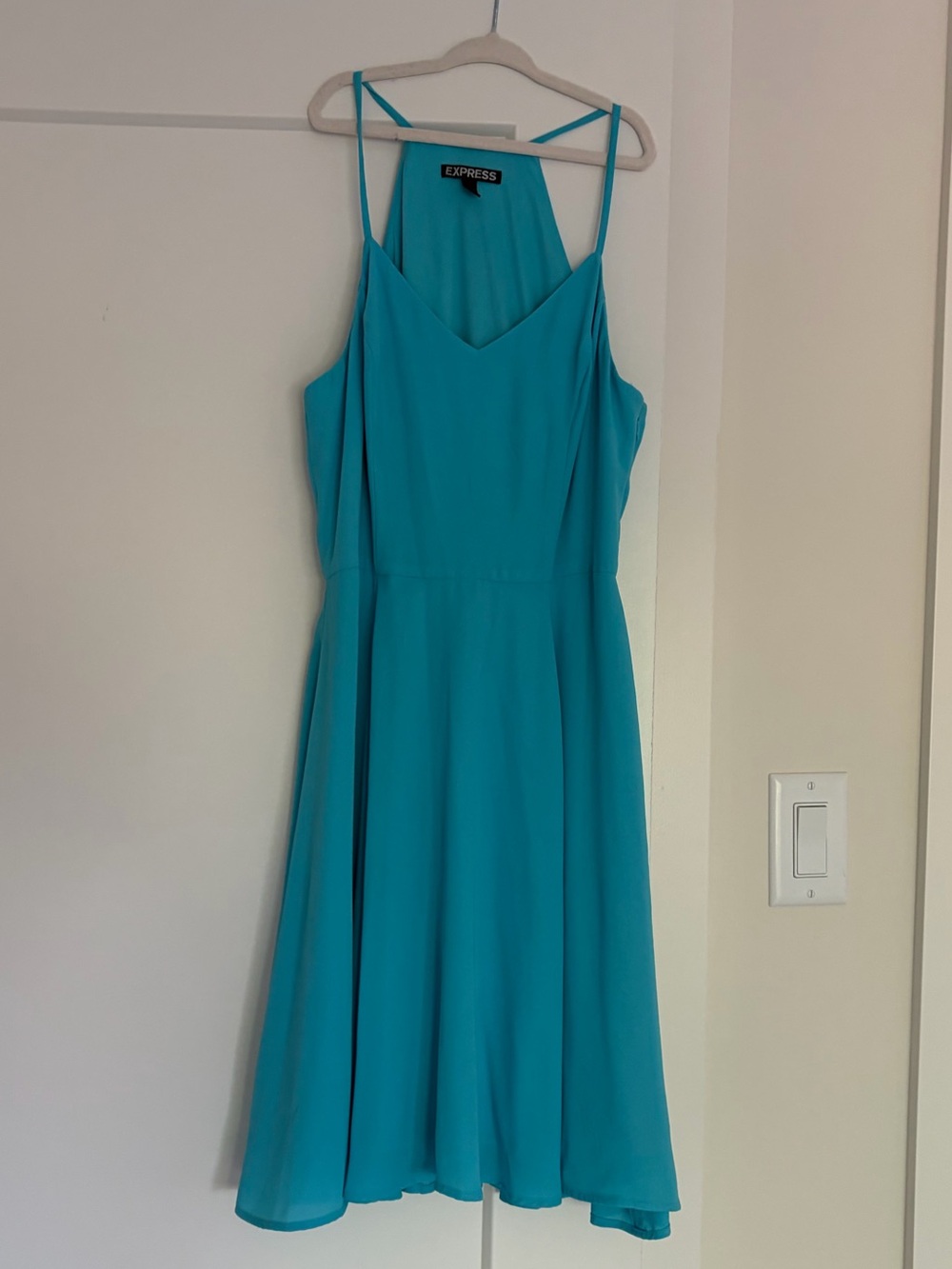 Express Teal Spaghetti Strap Fit-and-Flare Mini Dress